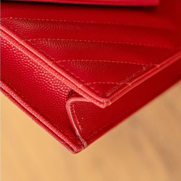 Yves Saint Laurent Red Chevron Leather Clutch - Picture 8 of 9